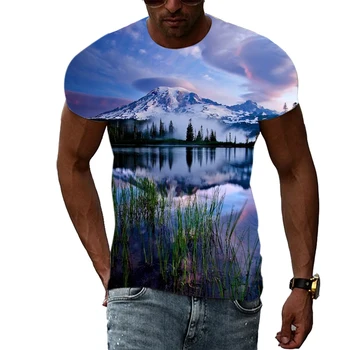 Letné Módy Ležérne pánske T-shirt Prírodné Scenérie Mapa 3D Tlač Osobnosti Trend Kolo Krku Veľké Veľkosti-Krátke Rukávy Top