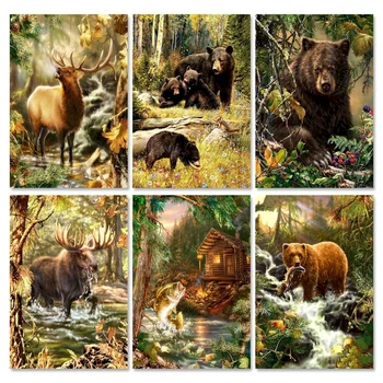 GATYZTORY Farba Počet Zvierat DIY Obrázky Podľa Čísla Medveď Súpravy Ručne Maľované Maliarske Umenie Darček Kresba Na Plátne Domova