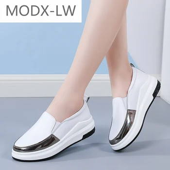 Ženské svetlo mokasíny, pohodlné a univerzálne, nové dámske topánky, dámske vysoko kvalitnej pravej kože platformu ležérne topánky