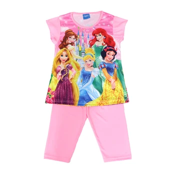 Disney Dievča Sady 2021 Lete Nové Deti Oblečenie detské Oblečenie Krátkym Rukávom+Nohavice, Pyžamá Vyhovovali Rapunzel Snow White 3-8 Y