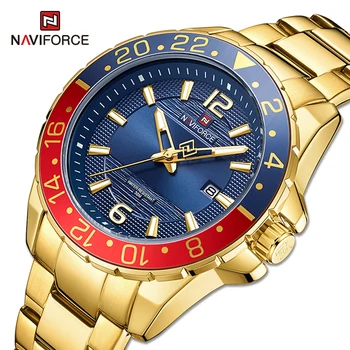 NAVIFORCE Top Luxusné Zlaté pánske Hodinky Business Classic Nehrdzavejúcej Ocele Kalendár Hodiny Nepremokavé Quartz Muž Náramkové hodinky 2021