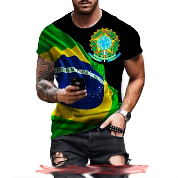 Pánske Letné Krátky Rukáv Brazília Vlajka 3D Tlač Tričko Harajuku Hip Hop Móda Streetwear Brazília T-shirt