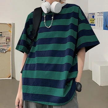 Harajuku Pruhované tričko Nadrozmerné High Street Unisex Gotický T košele, Dlhé Rukávy Top Ročník kórejský Teens Japonský Streetwear