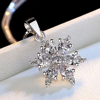 925 Sterling Silver Snowflake Náhrdelník Prívesok pre Ženy Vianočný Darček Jasné, Zirkón Jemné Šperky BSN291