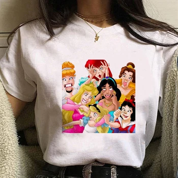 Disney Princezná T Shirt Ženy Zábavné roztomilý kreslený Princeznej T-Shirts dievča Módneho krátke rukáv top Tee Oblečenie ženské tričká