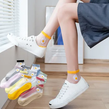 10 Párov Lete Lolita Stspoločnosťou Yle Sklo, Hodváb Ponožky Lady Transparentné Ponožky Ženy Čipky Ponožky Ružová Daisy Členkové Ponožky Pack Veľkoobchod