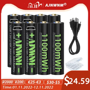 AJNWNM 1,5 V AAA USB Nabíjateľné Batérie 1100mWh 1,5 v Lítiové Batérie AAA pre hračky na diaľkové ovládanie, blesk fotoaparátu s USB
