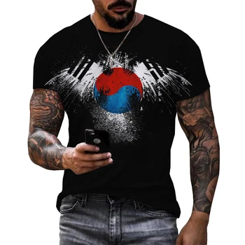 Leto Trend 3D Tlač kórejský Vlajka pánske T-shirt Hip-hop Harajuku Street-Krátke rukávy Módne Bežné Pekný All-zápas Tričko