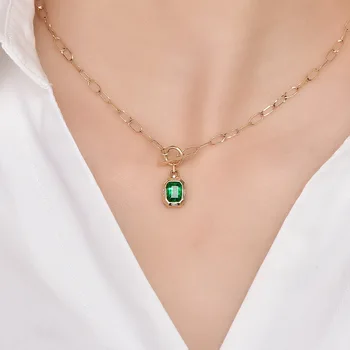 Skutočné 14K Zlata Emerald Náhrdelník Prívesok pre Ženy Anillos De Collares Mujer Geometrické Pôvodu Emerald Gemstonoe Prívesky Ženy