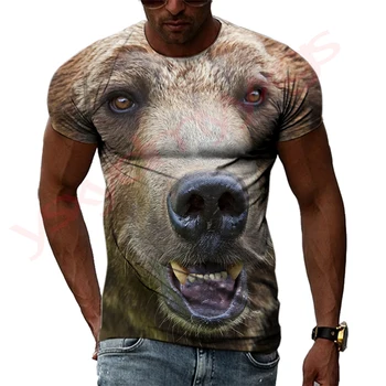 Tenké Letné Trend Medveď Hnedý Muži T-Shirts Bežné HD 3D Tlač Hip Hop Harajuku Osobnosti Kolo Krku Tees Voľné Krátke Rukáv Top