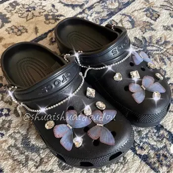 Nový Vintage Topánky zobrazili kľúčové tlačidlá pre Croc Módne Ženy DIY Dreváky Dekorácie Motýľ Drahokamu Obuvi Pracky Temperament Elegantné 2021