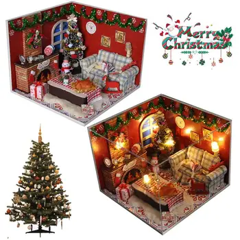 Vianočné Modelu Dom Kit Miniatúrny domček pre bábiky DIY Dom Stavebnica s Nábytkom a Sklenený Kryt pre Romantické Diela Darček