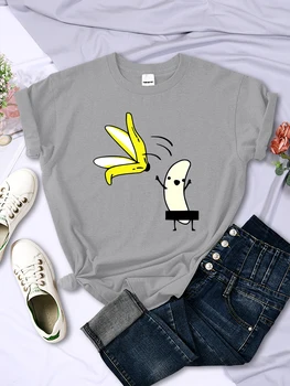 Poďme sa Mimo Našu Banana Peel Zábavné Printed Tee Košele Pre Ženy Voľné Polovičný Rukáv O-Krku Roztomilý T Shirt Letnej Pohode Žena je Top