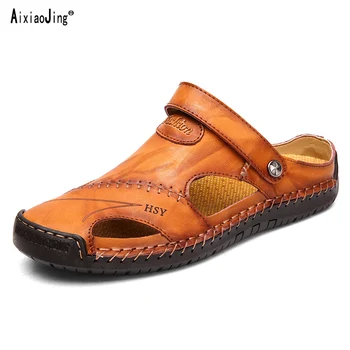 Letné sandále pánske kožené classic Roman papuče vonkajšie športové topánky pláži gumové žabky turistika veľké veľkosť 48 sandále