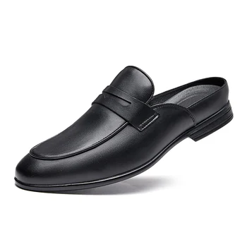 Luxusné Dizajnér Mens Polovica Presuňte Topánky Pre Mužov Bežné Kožené Módne Pol Topánky Tkaných Muž Listov Mokasíny Papuče Muž V Lete