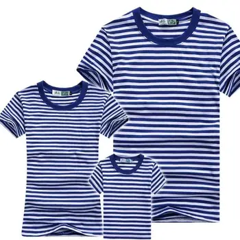 Muži Tshirts Navy Tričko Modrej a Bielej Pruhované-Krátke rukávy Športové pánske T-shirt Pár Rodič-dieťa Topy O-Krku Bežné Tees