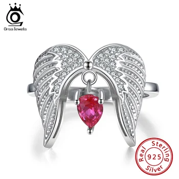 ORSA ŠPERKY 925 Sterling Silver Angel Wings Prsteň s Veľkým Lesklé CZ Kameň Prstene pre Ženy Móda Prst Prstene, Šperky SR266