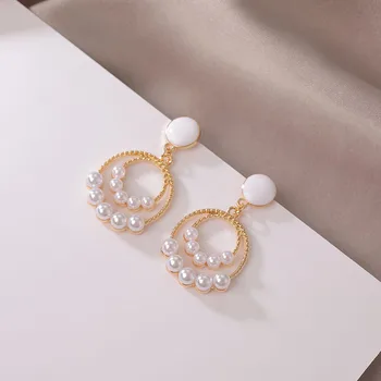 Novej kórejskej verzii umelé perly sladké geometrické kolo prívesok, náušnice, módne all-zápas ženskej náušnice