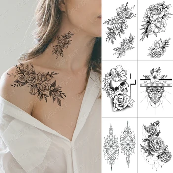 Nepremokavé Dočasné Tetovanie Nálepky Pivónia, Ruža Kvet Mandala Henna Reťazca Flash Tatto Ženy Body Art Prenos Falošné Tetovanie Mužov