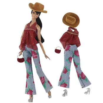 Kovbojský štýl oblečenie set / top + hat + džínsy, nohavice + taška + topánky / 30 cm bábiku šaty, oblek oblečenie Pre 1/6 Xinyi FR ST Bábika Barbie