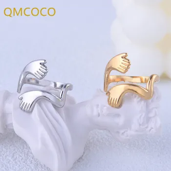 QMCOCO Zlatá Farba Zásnubný Prsteň Nové Sofistikované Populárne Romantické Tvorivé Trend Objatí Strany Šperky, Darčeky
