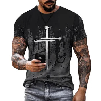 New Horúce Predaj Ježiša Krista na Kríži Vytlačené pánske T-shirt Jednoduchý Štýl Bežné Tees Harajuku Hip-hop-Krátke rukávy Módne Tričká