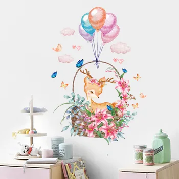 Balón jeleň Motýľ Samolepky na Stenu pozadia na stenu miestnosti, spálne dekorácie samolepky na stenu samolepiace veľkoobchod samolepky na stenu