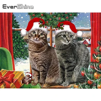 Evershine Plné Námestie Kolo Diamond Výšivky Mačka 5D DIY Diamond Maľovanie Vianočných Zvierat Obraz Drahokamu Domova