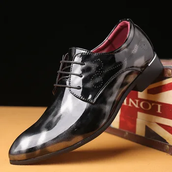 Oblečený Špicaté Kožené Podnikanie Mužov Ležérne Topánky Britskej Trend Kaderníčky Lak Kožené Topánky Topánky Mens Plus veľkosť 48
