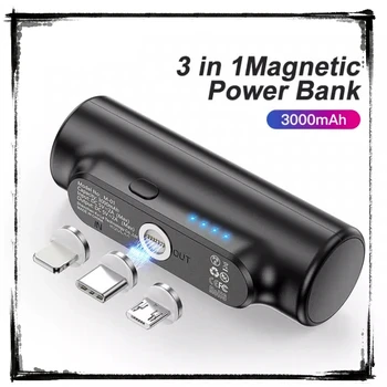 3000mAh 3-v-1 Magnetické Mini Prenosné Nabíjačky Darček Rýchle Nabíjanie Malej Veľkosti Sily Banka pre iPhone, Samsung, LG