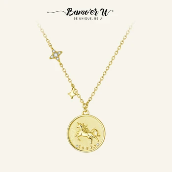 BAMOER U 925 Sterling Silver Pony Mince Zirkón Náhrdelník pre Ženy Á Zlatý Prívesok Perličiek Náhrdelník Jemné Strany Šperky Darček