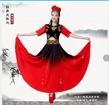 1set/veľa žena etnických tancov červené kostýmy žena sin-ťiangu tanečné oblečenie čínsky ľudový tanec