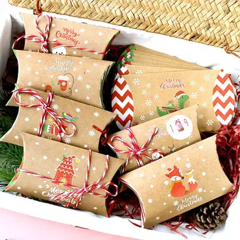 24pcs Vianočné Vankúš Tvar Candy Box Veselé Vianoce Kraft Papier Darčekové tašky Packging Deti Láskavosti Nový Rok Navidad Dekorácie