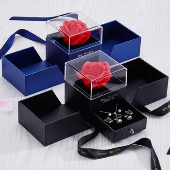 Prírodné Sušené Kvety Návrh Krúžok Šperky Box Domova Konzervované Rose Ženy Náušnice Necklac valentínske Vianočný Darček