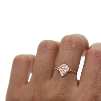 100% 925 sterling silver full cz spevnené pearl tvar roztomilý prstene pre ženy, otvorené nastavenie reťazí jemná elegantná cz prst krúžky