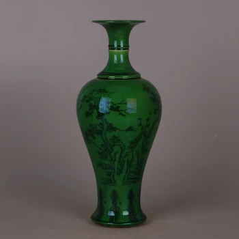 Jingdezhen Starožitné Zelená Presklené Guanyin Váza Keramické Krajiny Vzor Váza Letopočet Qianlong Z Dynastie Qing