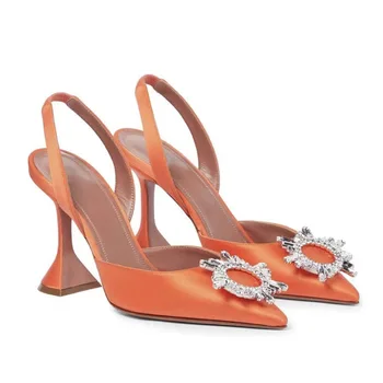 2022 Nový crystal pracky drahokamu vysoké podpätky sandále s ukázal prst sandále pre dámy svadobné topánky žltá zelená oranžová