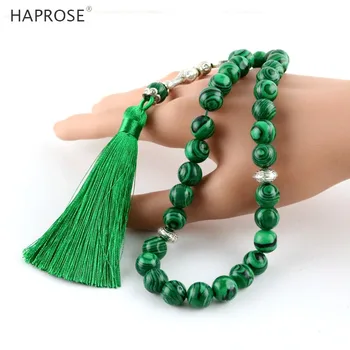 Malachit náramok Moslimských zelená strapec tasbih uctievanie šperky muž žena náhrdelník tasbeeh 33/99 korálky rozšírené Ramadánu darček