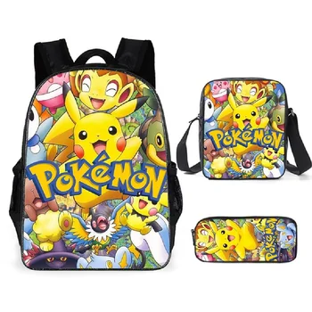 Kreatívne Módne Trendy Pokemon 3D Tlač 3ks/Set žiaka Školské Tašky Notebook Daypack Batoh Naklonený taška cez rameno peračník