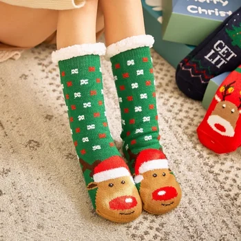 Vianočné Črievičku Ponožky Dámske Zimné Teplé Domáce Vnútorné Podlahy Ponožka Mäkké Žien Silikónové Non Slip Grip Pohodlný Fuzzy Ponožka Láska Srdca