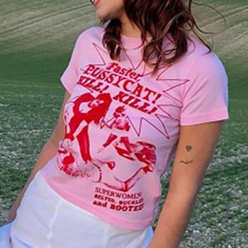Y2K Ženy tričká Krátky Rukáv Slim Fit Plodín Top E-dievča Estetické 90. rokov Vintage Potenie Tee Tričko Lete Harajuku Priateľmi Oblečenie