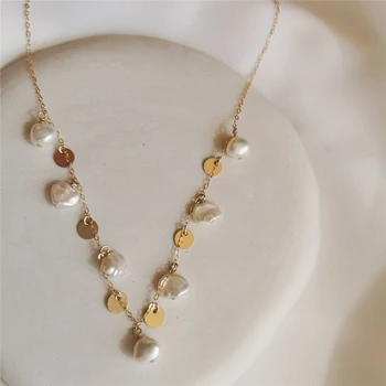 Prírodné Barokový Perlový Náhrdelník 14K Zlata Plné Mincí Choker Handmade Šperky, Prívesky Collier Femme Kolye Svadobný Náhrdelník