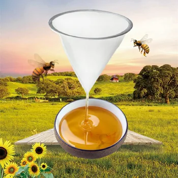 3ks Med Tokov Oka Nylon Kužeľ tvar Sitko Filtra Vlákniny Bee Čisté Biele Pletené Čistička Včelár Úli Včely Nástroje