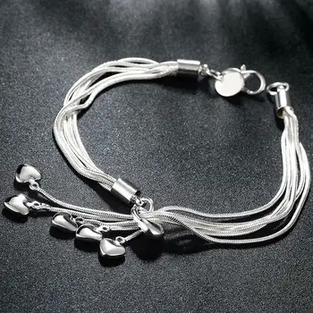 Jemné, Elegantné Päť Srdcia Žien Náramok 925 Sterling Silver Šperky Had Reťazca Náramok Dámy Najvyššej Kvality