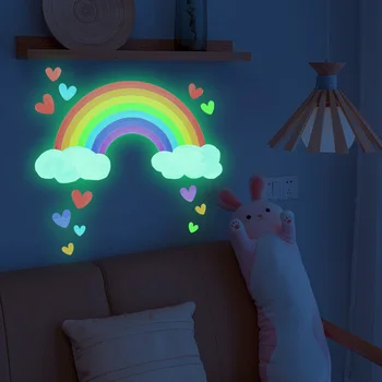 Cartoon Rainbow Mraky Svietiace Nálepky Na Stenu Pre Baby Detská Izba Spálňa Domáce Dekorácie, Tapety Svietiť V Tme Nálepky