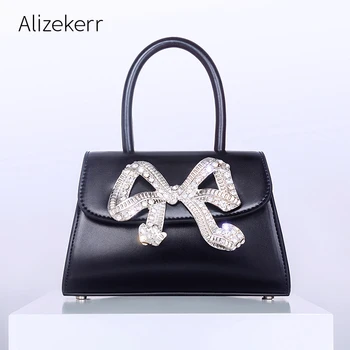 Móda Drahokamu Veľký Luk Kabelky Pre Ženy 2022 Návrhár Luxusných Elegantný Boutique Trblietavých Kryštálov Crossbody Tašky Peňaženky Čierna