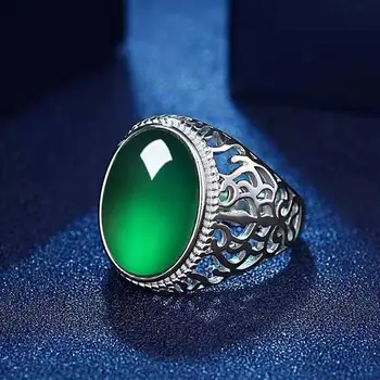Klasické Pôvab Umelých Emerald Nepravidelný Duté Vzor Pozlátené Kovové Otvoriť Prstene pre Mužov a Strát Bežné Strany Šperky