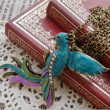 Roztomilý Vták Prívesok S Dlhým Reťazcom Náhrdelník Pre Ženy, Luxusné Drahokamu Golier Clavicle Náhrdelník Bronz Vyhlásenie Náhrdelník