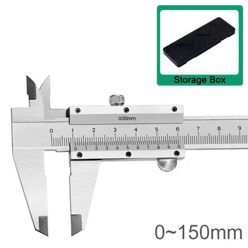0-150 mm 0,02 mm z Nehrdzavejúcej Ocele Vernier Strmeň Kovové Meracie prístroje Meracie Pravítka Priemyselné Nástroj Nástroj Úložný Box