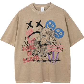 Harajuku Anime Grafické Mužov Tričko Vintage Hip Hop Nadrozmerné T Shirt pre Mužov 100% Bavlna 2022 Jar Streetwear Muž T-shirts